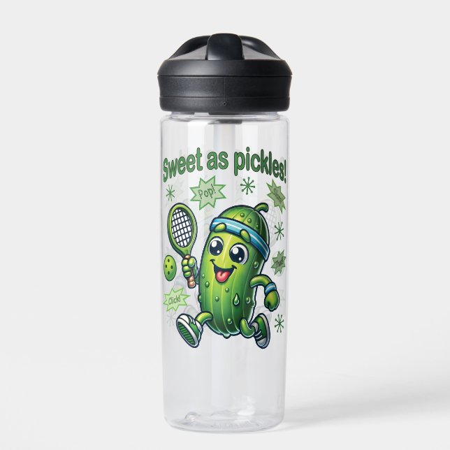Funny Cute Sweet as Pickles Pickleball Water Bottle (Front)
