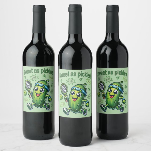 Funny Cute Sweet as Pickles Pickleball Wine Label (Bottles)
