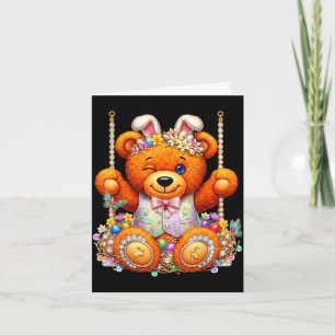Funny cute teddy bear winking eyes easter basket card