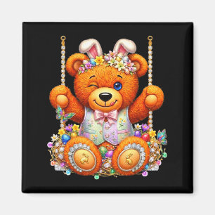 Funny cute teddy bear winking eyes easter basket  magnet