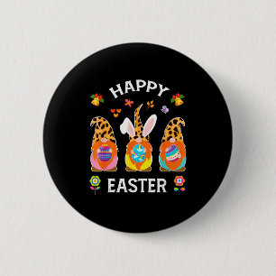 Funny cute three gnomes bunny holding egg happy 6 cm round badge
