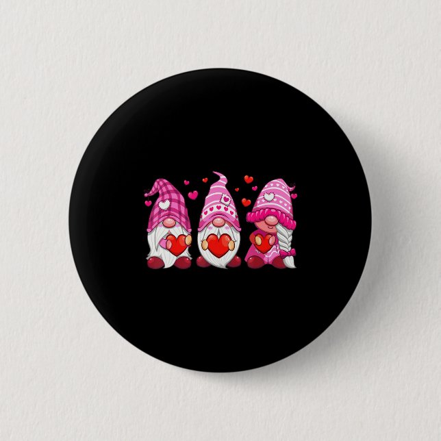 Funny Cute Three Gnomies Nk Hearts Matching Vale  6 Cm Round Badge (Front)
