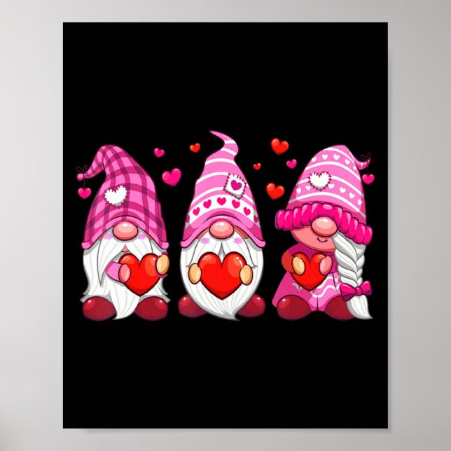 Funny Cute Three Gnomies Nk Hearts Matching Vale  Poster (Front)