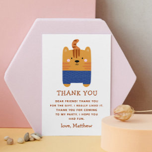 Funny cute tiger animal. Kids birthday zoo safari Thank You Card