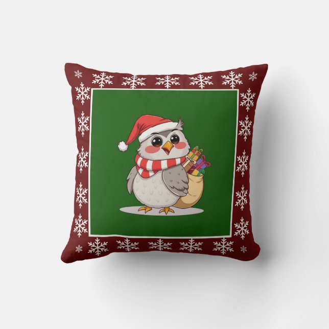 Funny Cute Trendy Stylish Elegant Owl Santa Claus Cushion (Back)