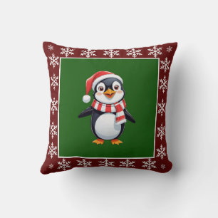 Funny Cute Trendy Stylish Penguin Merry Christmas  Cushion
