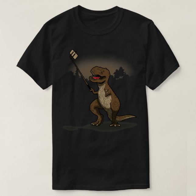 Funny Cute TRex Dinosaur Taking Selfie Funny Selfi T-Shirt (Design Front)