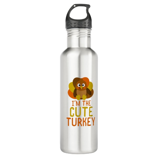 Funny Cute Turkey Family Matching Thanksgiving  710 Ml Water Bottle (Front)