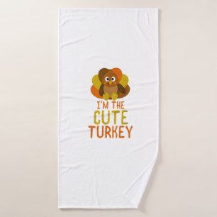 Funny Cute Turkey Family Matching Thanksgiving Bath Towel