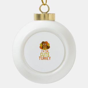 Funny Cute Turkey Family Matching Thanksgiving Ceramic Ball Christmas Ornament