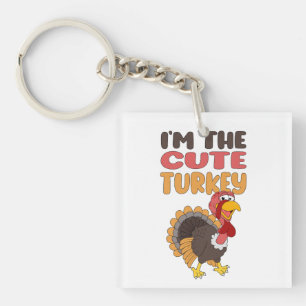 Funny Cute Turkey Family Matching Thanksgiving Key Ring