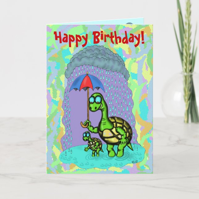 Funny cute turtles happy birthday card (Front)