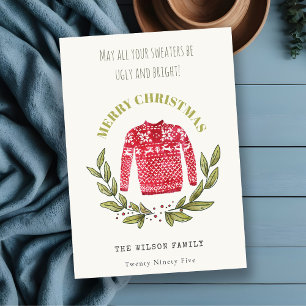 Funny Cute Ugly Sweater Leafy Red Green Christmas Holiday Card