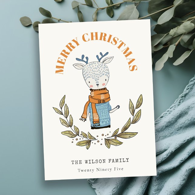 Funny Cute Ugly Sweater Leafy Reindeer Christmas Holiday Postcard (Creator Uploaded)