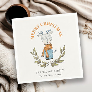 Funny Cute Ugly Sweater Leafy Reindeer Christmas Napkin