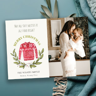 Funny Cute Ugly Sweater Red Green Photo Christmas Holiday Card