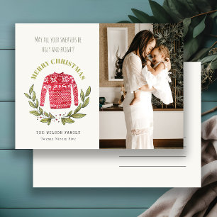 Funny Cute Ugly Sweater Red Green Photo Christmas Holiday Postcard