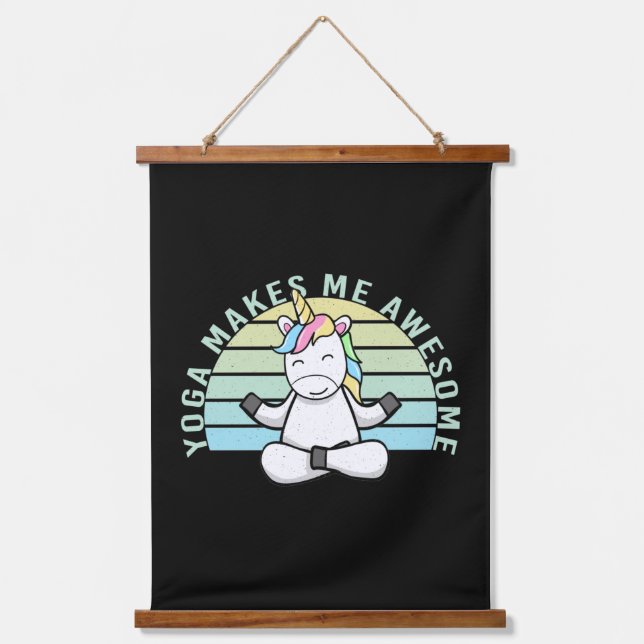 Funny cute unicorn doing yoga. funny yoga poses  hanging tapestry (Front)