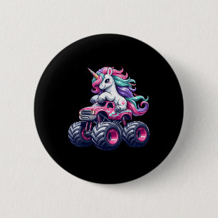 Funny Cute Unicorn Riding A Pink Monster Truck Gir 6 Cm Round Badge