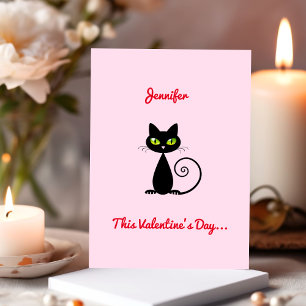 Funny Cute Valentine Be Mine Black Cat With Name Holiday Card