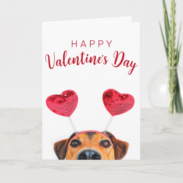 Funny Cute Valentine's Day Dog Heart Headband Card (Front)