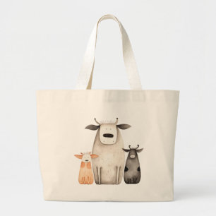 Funny cute watercolor cows familly humour farm  large tote bag