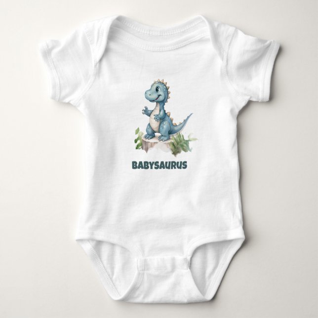 Funny Cute Watercolor Dinosaur Personalised Baby Bodysuit (Front)