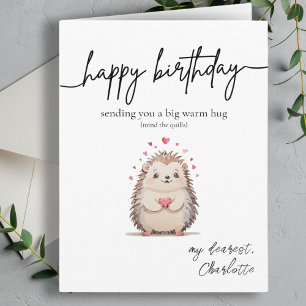 Funny & Cute Watercolor Hedgehog Birthday Card