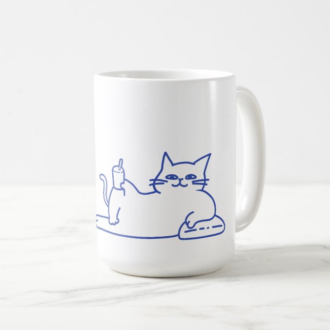 Funny Cute White Cat Doodle Character Coffee Mug (Front Right)