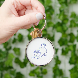 Funny Cute White Cat Doodle Character Key Ring