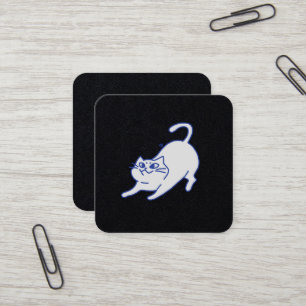 Funny Cute White Cat Doodle Character Square Business Card
