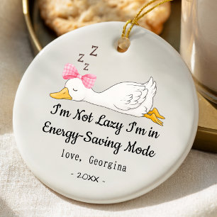 Funny Cute White Silly Goose Coworker Work Bestie Ceramic Ornament