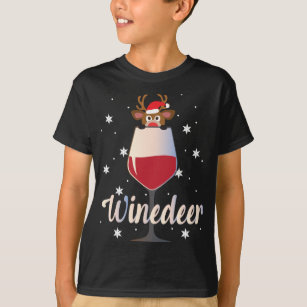 Funny Cute Winedeer Reindeer Wine Drinker Christma T-Shirt