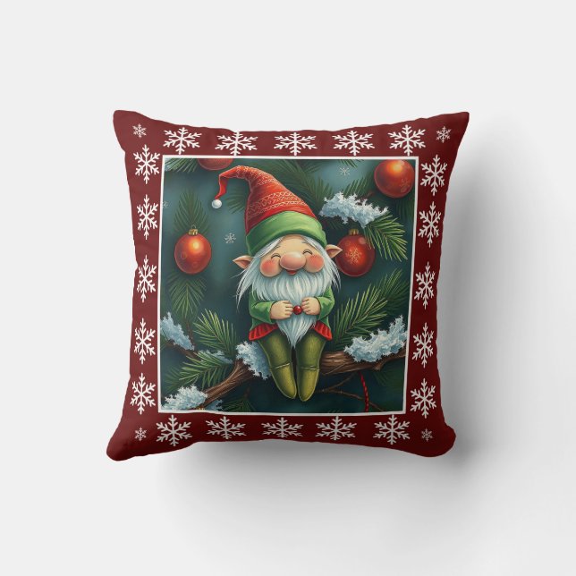Funny Cute Winter Whimsical Scandinavian Gnome Cushion (Back)