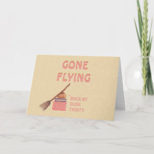Funny Cute Witch Broom Gone Flying Humour Hallowee Card