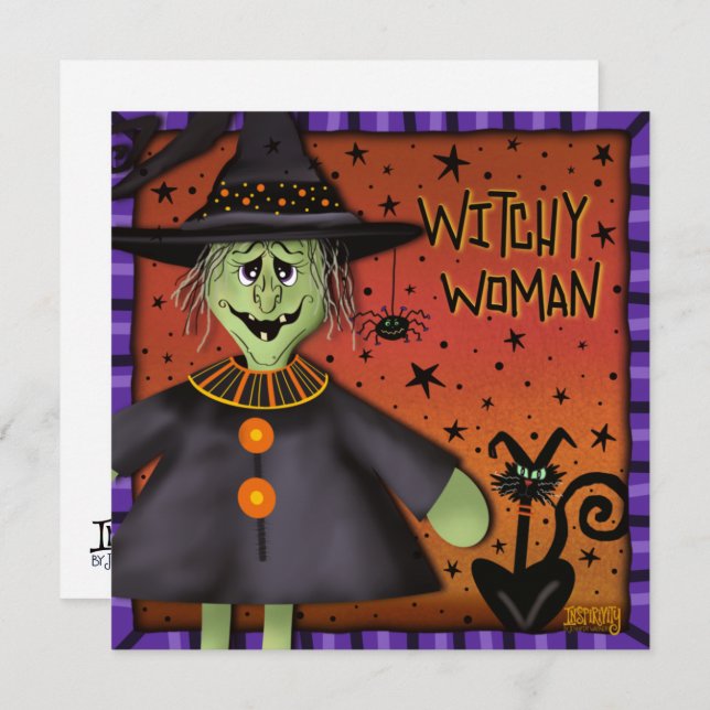 Funny Cute Witchy Woman Inspirivity Halloween Holiday Card (Front/Back)
