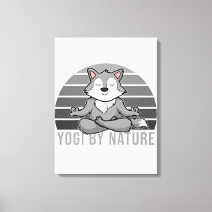 Funny cute wolf doing yoga. funny yoga poses canvas print