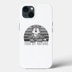 Funny cute wolf doing yoga. funny yoga poses iPhone 13 case