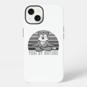 Funny cute wolf doing yoga. funny yoga poses iPhone 13 case