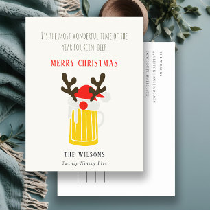 Funny Cute Wonderful Time For Rein beer Christmas Holiday Postcard