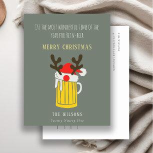 Funny Cute Wonderful Time For Rein beer Christmas Holiday Postcard