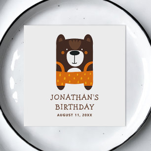 Funny cute woodland bear. Kids zoo animal birthday Napkin