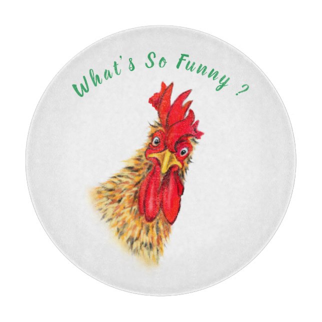 Funny Cutting Board Surprised Rooster Custom Text (Front)