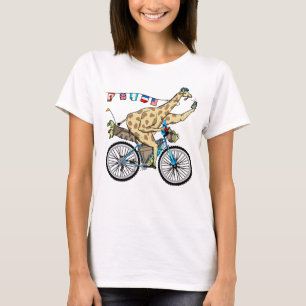 Funny cycle touring cartoon giraffe bikepacking T-Shirt