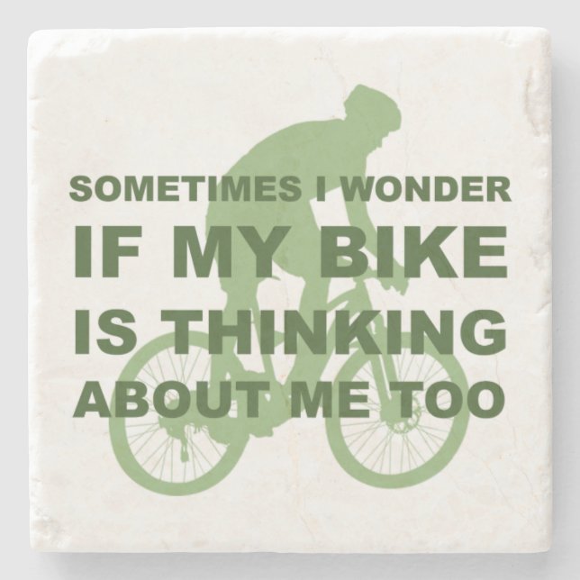 Funny Cycling Bike is Thinking About Me Too Green Stone Coaster (Front)