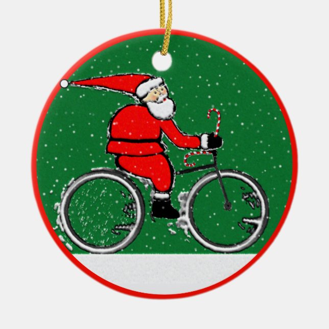 Funny Cycling Christmas Ceramic Ornament (Front)