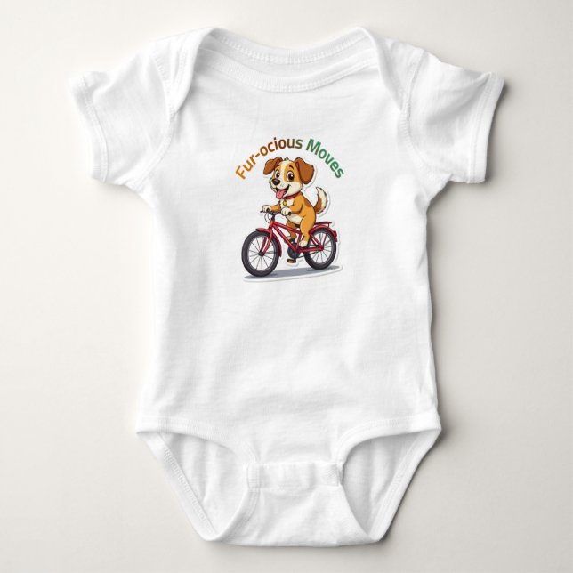 **Funny Cycling Dog – Cute Dog Riding a Bicycle Il Baby Bodysuit (Front)