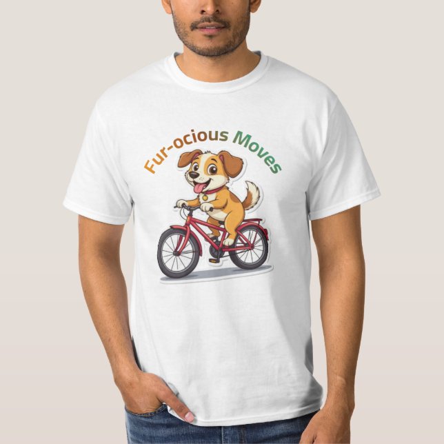 **Funny Cycling Dog – Cute Dog Riding a Bicycle Il T-Shirt (Front)
