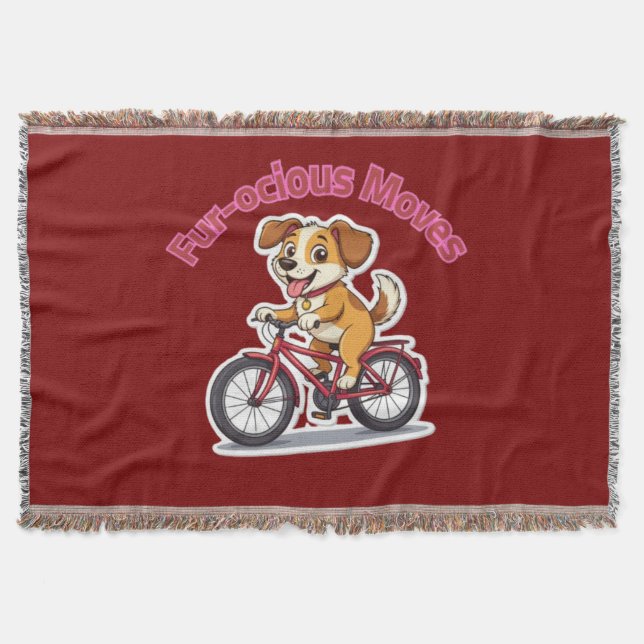 **Funny Cycling Dog – Cute Dog Riding a Bicycle Il Throw Blanket (Front)