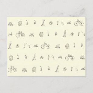 Funny Cyclists Riding Quirky Bicycles Drawing Art Postcard